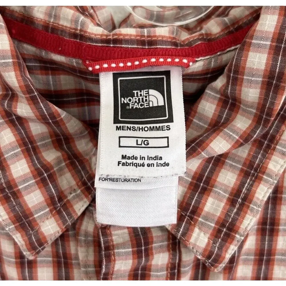 North Face Plaid Shirt Mens Large Rust Orange Cotton Long Sleeve One Pocket